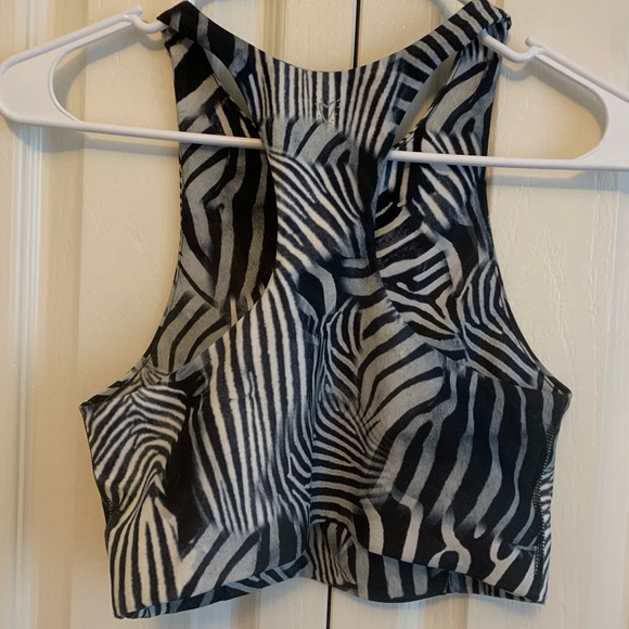 Betsy Johnson zebra animal print neon orange zip up racerback bra gym sexy black - Picture 5 of 8